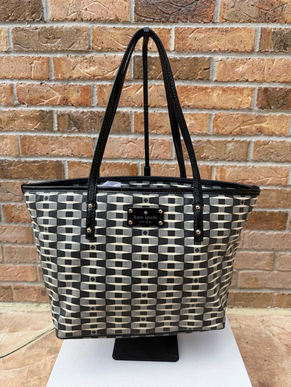 Kate Spade New York Black Cream Geometric Print Large Tote Bag